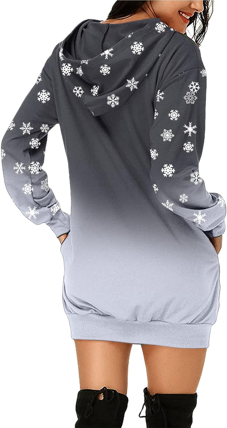 woobles Hoodie Dress, Womens Hoodie Dress Christmas Pattern Print Polyester Casual for Shopping - Image 2